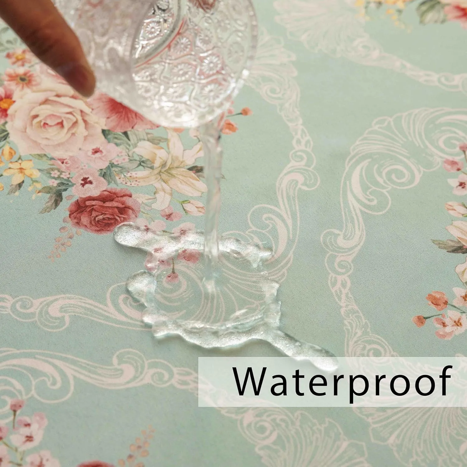Vintage Floral Rectangle Tablecloth Shabby Chic Flower Table Cloth Spring Table Cover Waterproof for Dinner Kitchen Picnic, Mint Green, 60x84 Inches