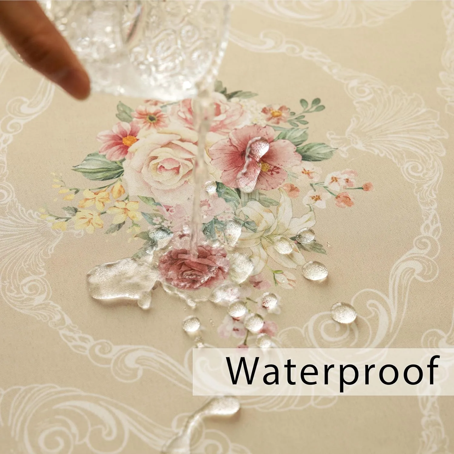Vintage Floral Rectangle Tablecloth Shabby Chic Flower Table Cloth Spring Table Cover Waterproof for Dinner Kitchen Picnic, Tan, 60x84 Inches