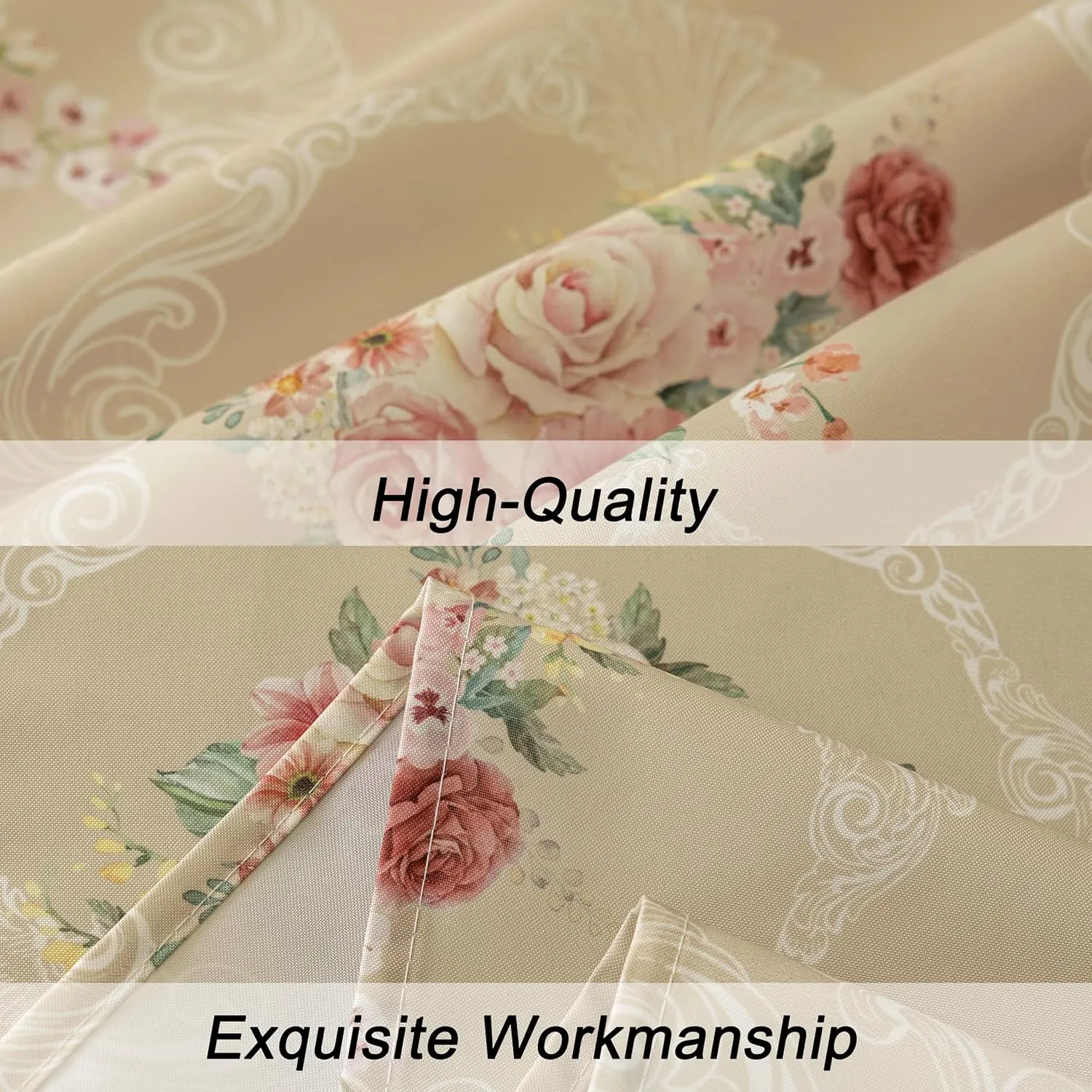 Vintage Floral Rectangle Tablecloth Shabby Chic Flower Table Cloth Spring Table Cover Waterproof for Dinner Kitchen Picnic, Tan, 60x84 Inches