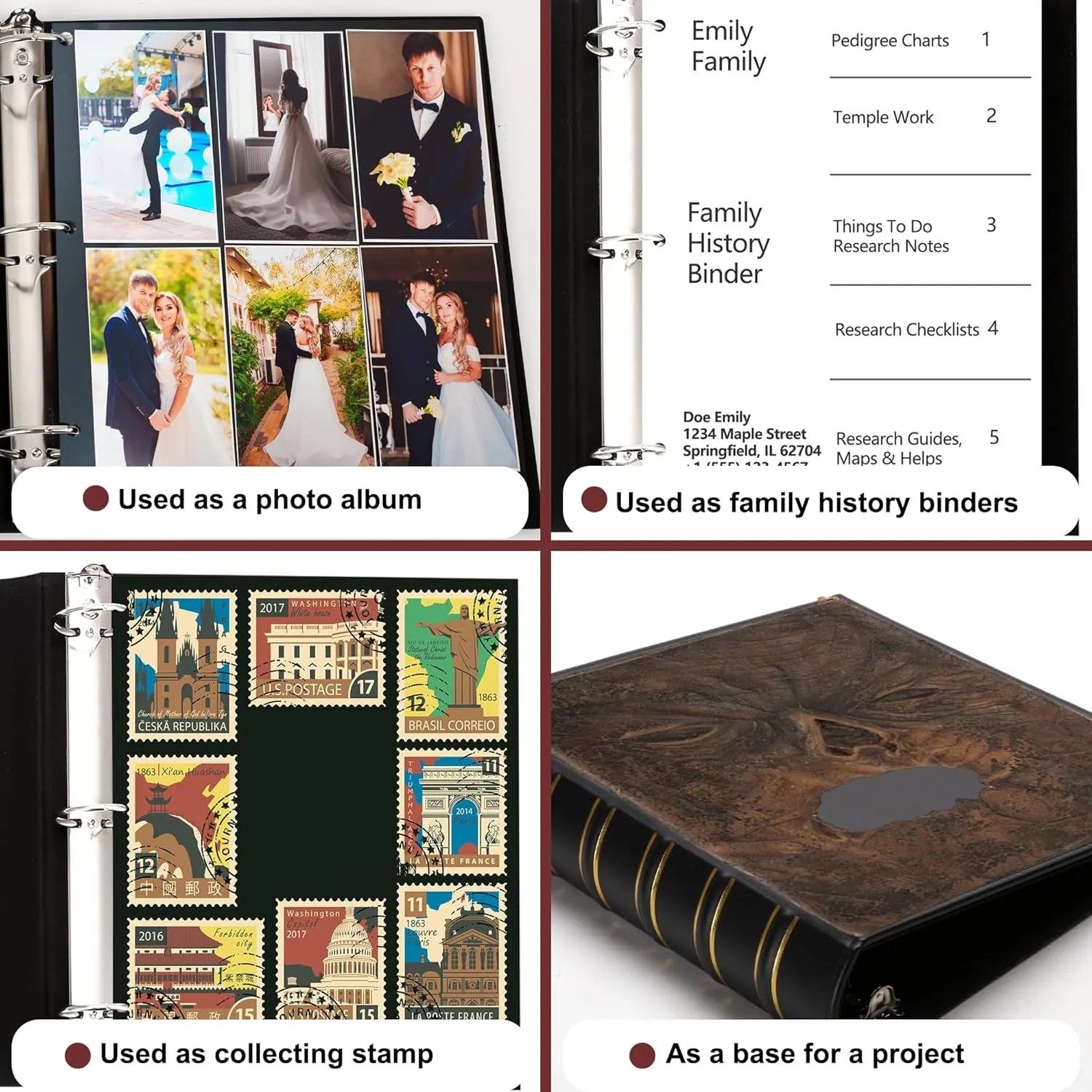 Vintage Hardback 3 Ring Binder 1 Inch, Professional Leather Binder 3 Ring, Three Ring Binders Fits 8.5" x 11", D Ring Binders for Photo Album, Home, School and Office Supplies- Black