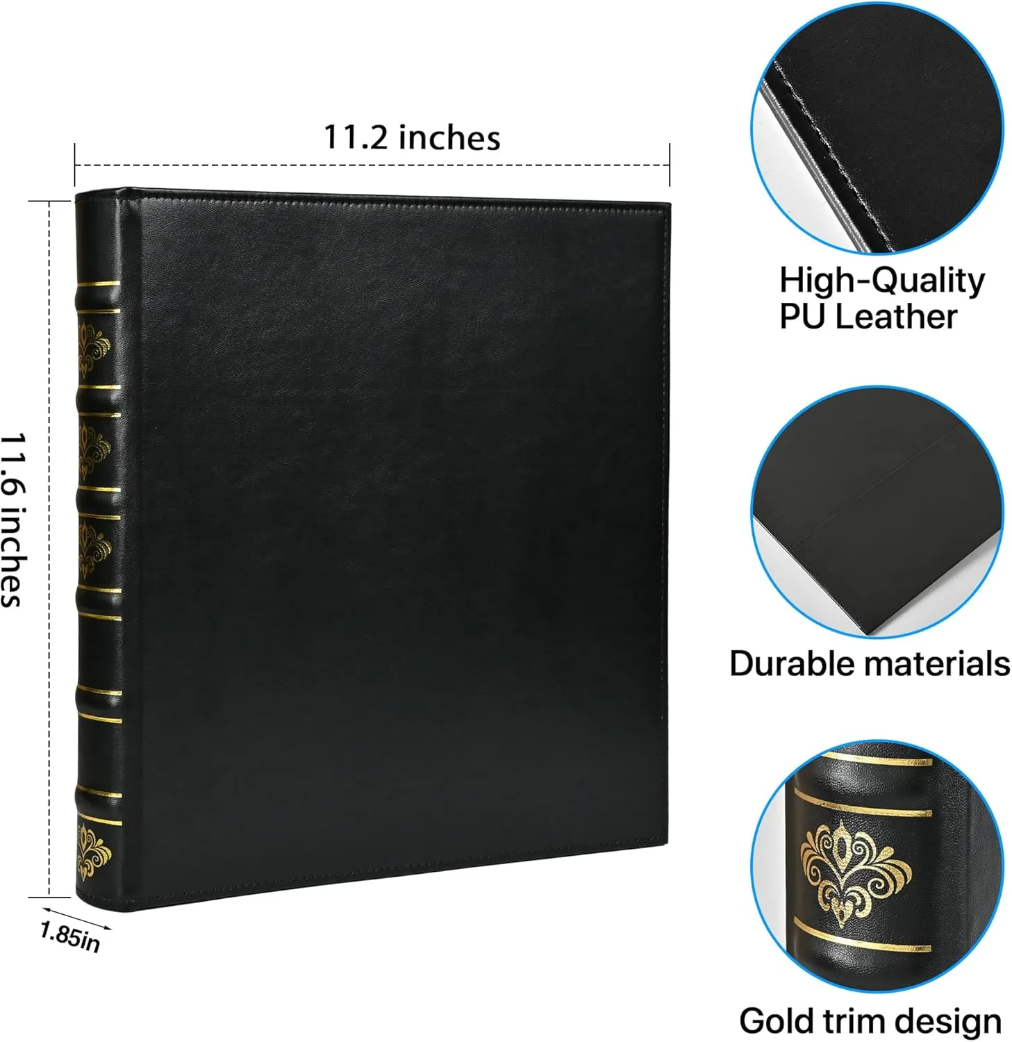 Vintage Hardback 3 Ring Binder 1 Inch, Professional Leather Binder 3 Ring, Three Ring Binders Fits 8.5" x 11", D Ring Binders for Photo Album, Home, School and Office Supplies- Black
