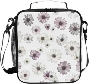 Vintage Osteospermum White Insulated Kids Bags Crossbody Family Crossbody Lunch Bag for Outdoor Picnic
