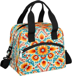 Vintage Pattern Decor Insulated Lunch Bag Women Reusable Lunch Tote for Adult Men Adjustable Shoulder Strap Cooler Durable Lunch Box for Picnic Office Work Travel