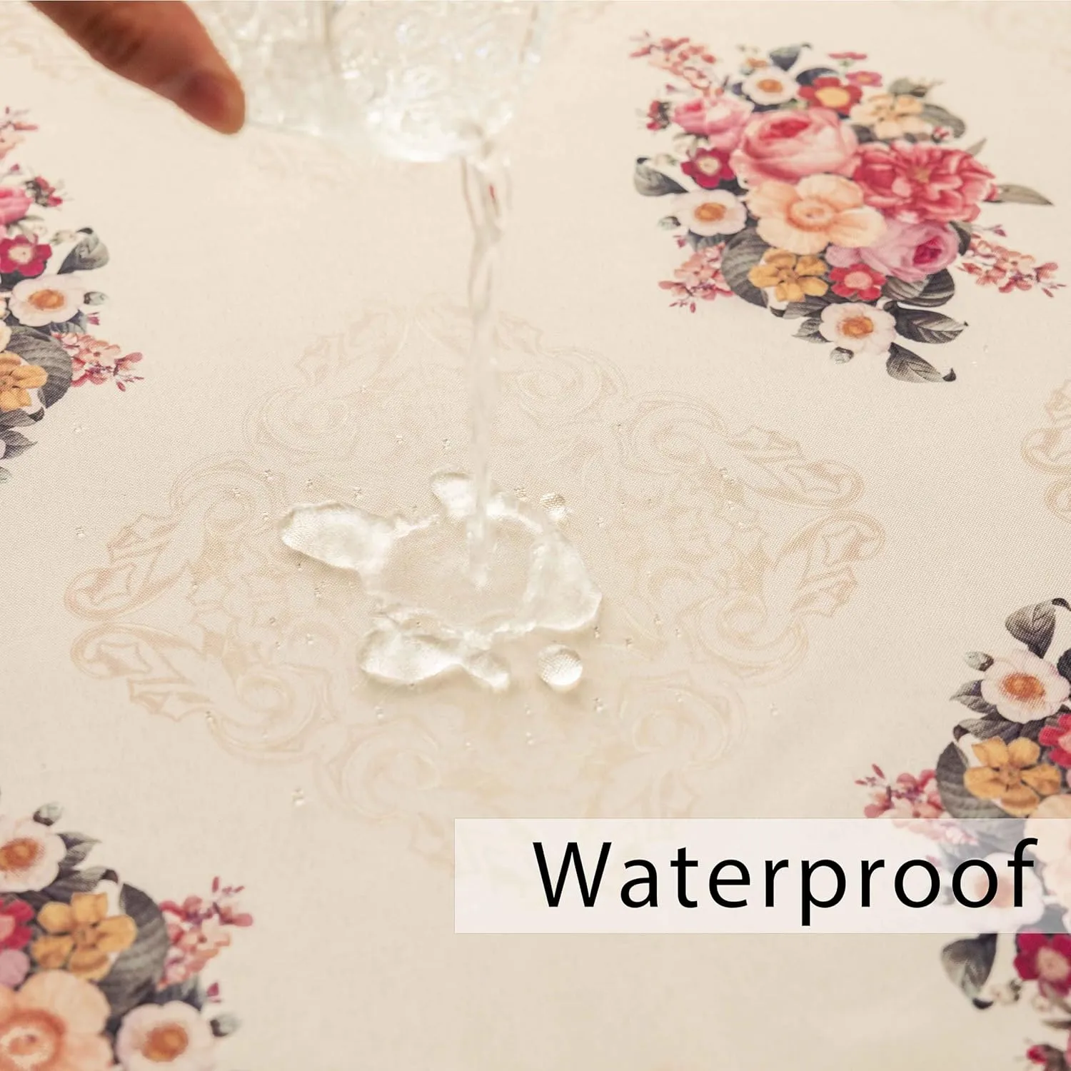 Vintage Pink Floral Rectangle Tablecloth Shabby Chic Flower Table Cloth Spring Table Cover Waterproof for Dinner Kitchen Picnic, Beige, 60x84 Inches