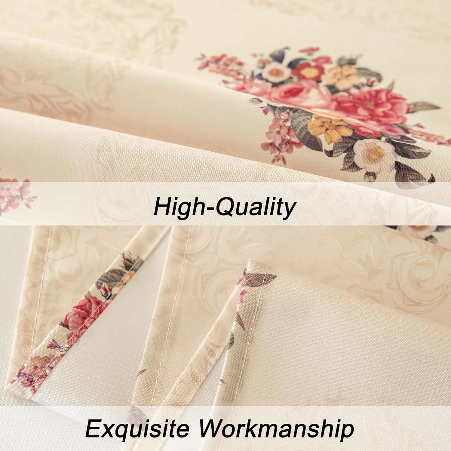 Vintage Pink Floral Rectangle Tablecloth Shabby Chic Flower Table Cloth Spring Table Cover Waterproof for Dinner Kitchen Picnic, Beige, 60x84 Inches