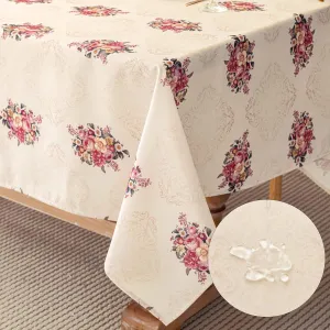 Vintage Pink Floral Rectangle Tablecloth Shabby Chic Flower Table Cloth Spring Table Cover Waterproof for Dinner Kitchen Picnic, Beige, 60x84 Inches
