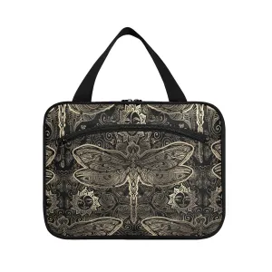 Vintage Retro Style Indian Mandala Dragonfly Sun Flower on Black 1 PC Hanging Travel Wash bag with Handles, Portable Makeup Organizer Brush Storage Case Portable Travel Cosmetic with Hook M