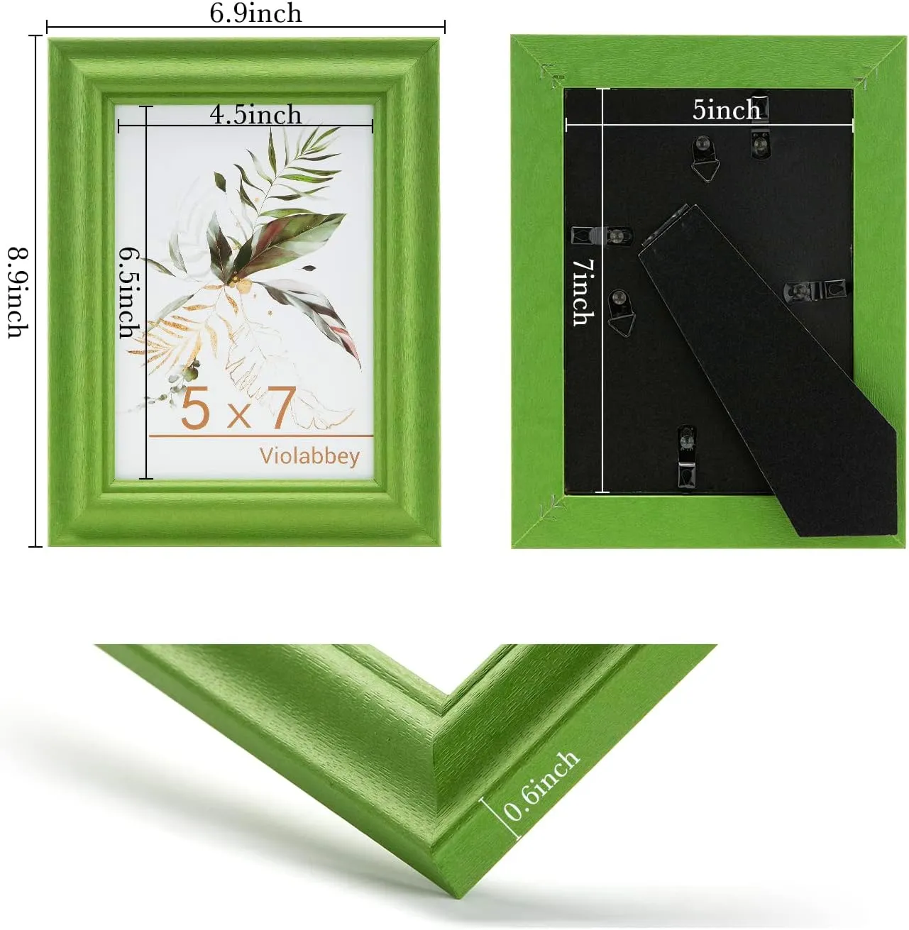 VIOLABBEY 5x7 Picture Frame Set of 4, 5 x 7 Picture/Photo Frame for Wall Mounted or Tabletop Display, Real Glass, Family Friends Gift (Green White Grey Blue)