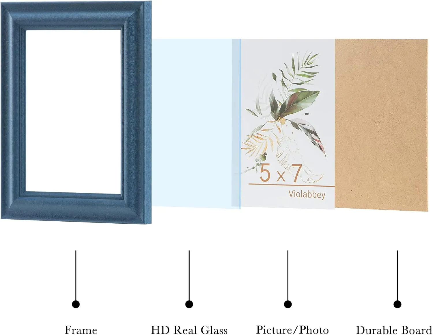 VIOLABBEY 5x7 Picture Frame Set of 4, 5 x 7 Picture/Photo Frame for Wall Mounted or Tabletop Display, Real Glass, Family Friends Gift (Green White Grey Blue)