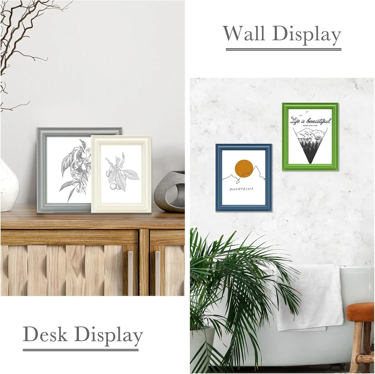 VIOLABBEY 5x7 Picture Frame Set of 4, 5 x 7 Picture/Photo Frame for Wall Mounted or Tabletop Display, Real Glass, Family Friends Gift (Green White Grey Blue)