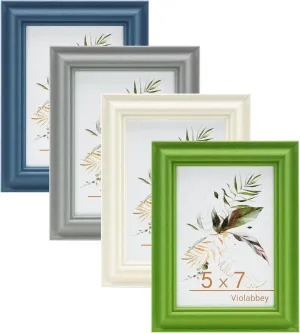 VIOLABBEY 5x7 Picture Frame Set of 4, 5 x 7 Picture/Photo Frame for Wall Mounted or Tabletop Display, Real Glass, Family Friends Gift (Green White Grey Blue)