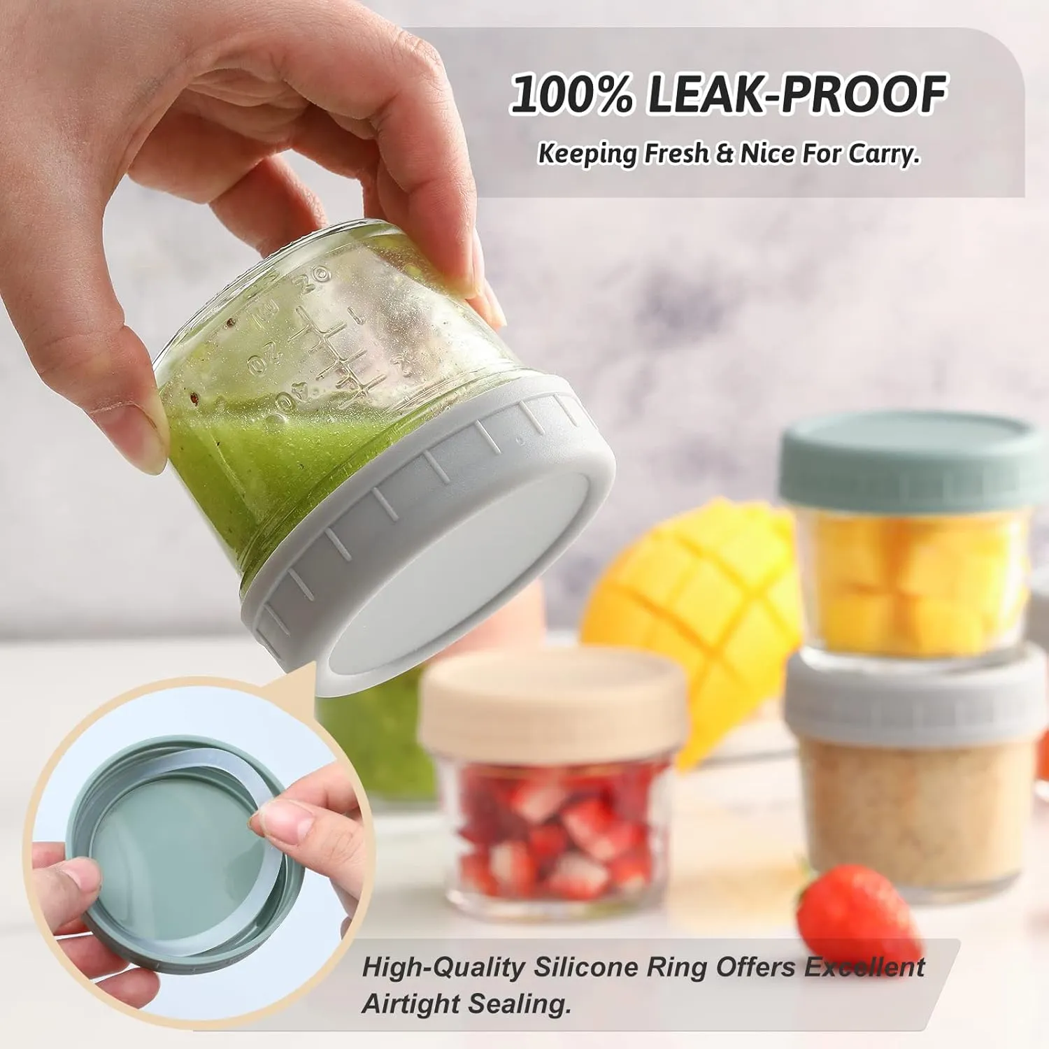VITEVER 16 Pack Glass Baby Food Storage Containers, 4 oz Baby Food Jars with Plastic Lids, Small Baby Food Maker, Reusable Infant Freezer Container, Microwave, Dishwasher & Freezer Safe, BPA free