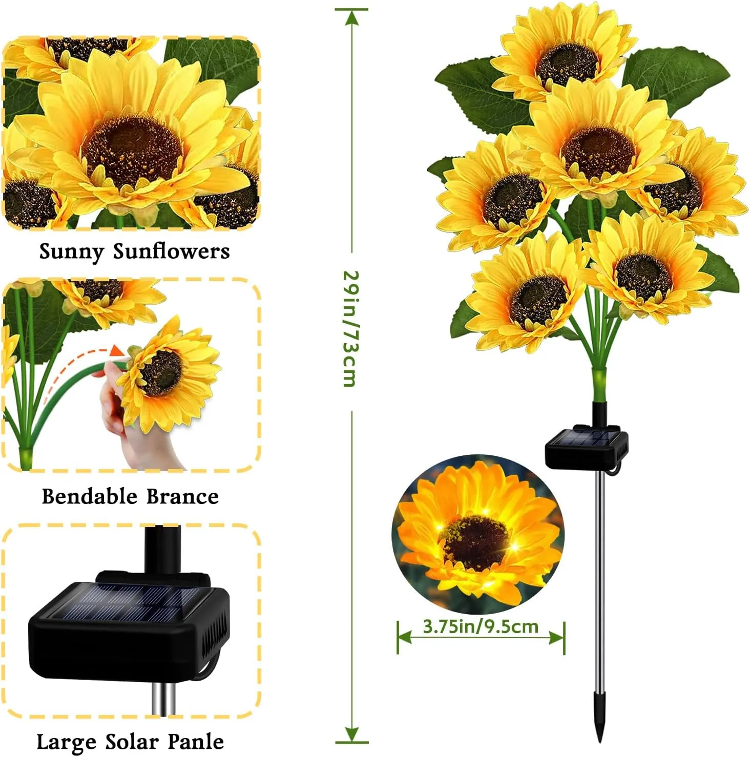 VOOKRY Solar Garden Lights Outdoor, 4 Pack Sunflower Lights with 24 Real Looking Flowers, Waterproof Summer Garden Decor Solar Flowers for Yard Bakcyard Patio Flowerbed Yard, Gift for Mom Women