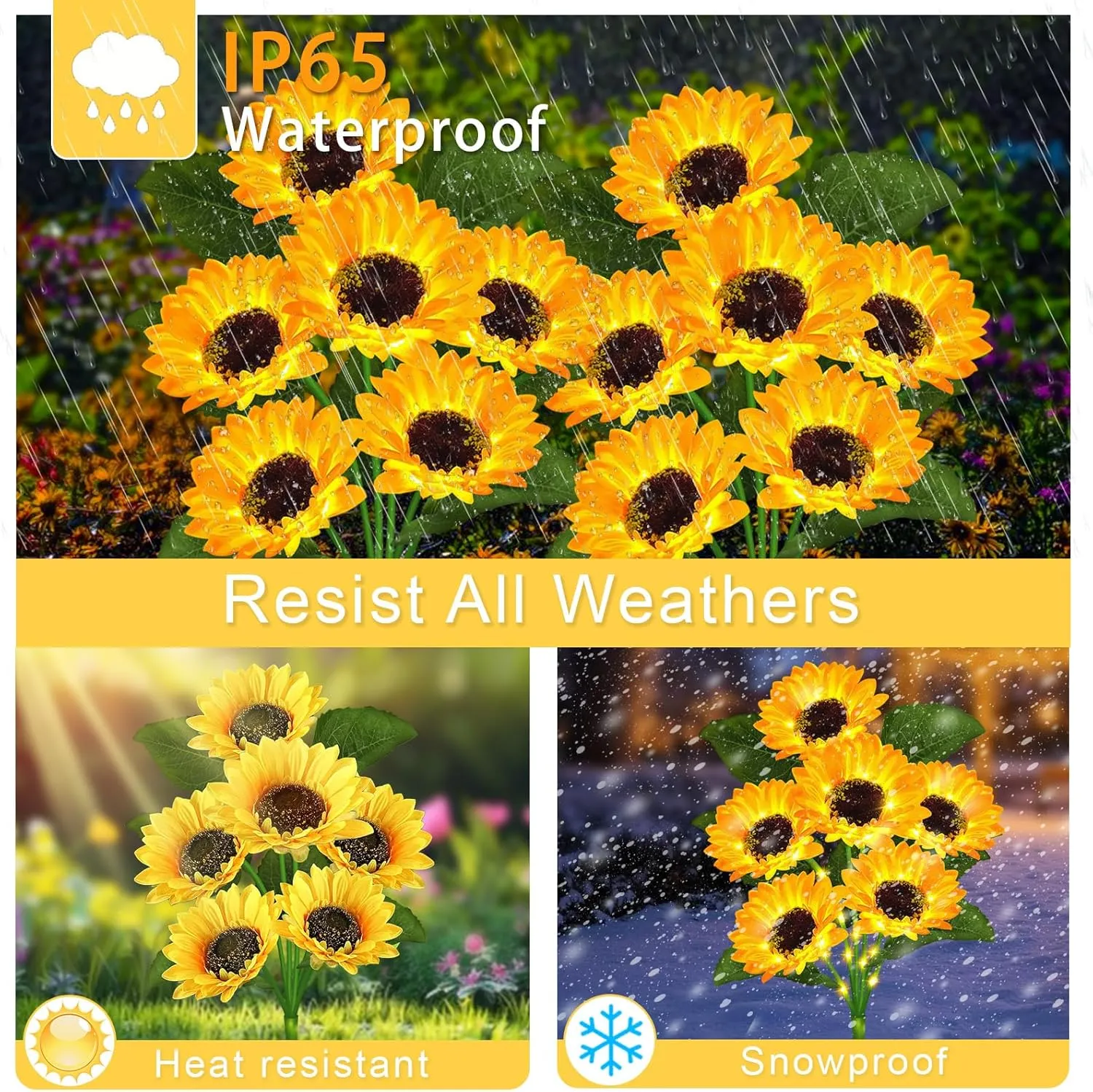 VOOKRY Solar Garden Lights Outdoor, 4 Pack Sunflower Lights with 24 Real Looking Flowers, Waterproof Summer Garden Decor Solar Flowers for Yard Bakcyard Patio Flowerbed Yard, Gift for Mom Women