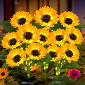 VOOKRY Solar Garden Lights Outdoor, 4 Pack Sunflower Lights with 24 Real Looking Flowers, Waterproof Summer Garden Decor Solar Flowers for Yard Bakcyard Patio Flowerbed Yard, Gift for Mom Women