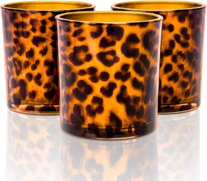 Votive Candle Holders, Leopard Print Tealight Candle Holder Set of 3, Unique Glass Candle Holder Cup Cheetah Tealight Holder for Christmas Table Centerpieces Valentines Day Decoration