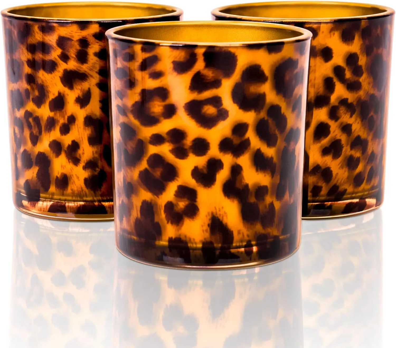 Votive Candle Holders, Leopard Print Tealight Candle Holder Set of 3, Unique Glass Candle Holder Cup Cheetah Tealight Holder for Christmas Table Centerpieces Valentines Day Decoration
