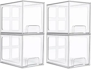 Vtopmart 4 Pack Stackable Storage Drawers, 6.6''Tall Acrylic Bathroom Makeup Organizers,Clear Plastic Drawers For Vanity, Undersink, Kitchen Cabinet,Pantry Organization and Storage
