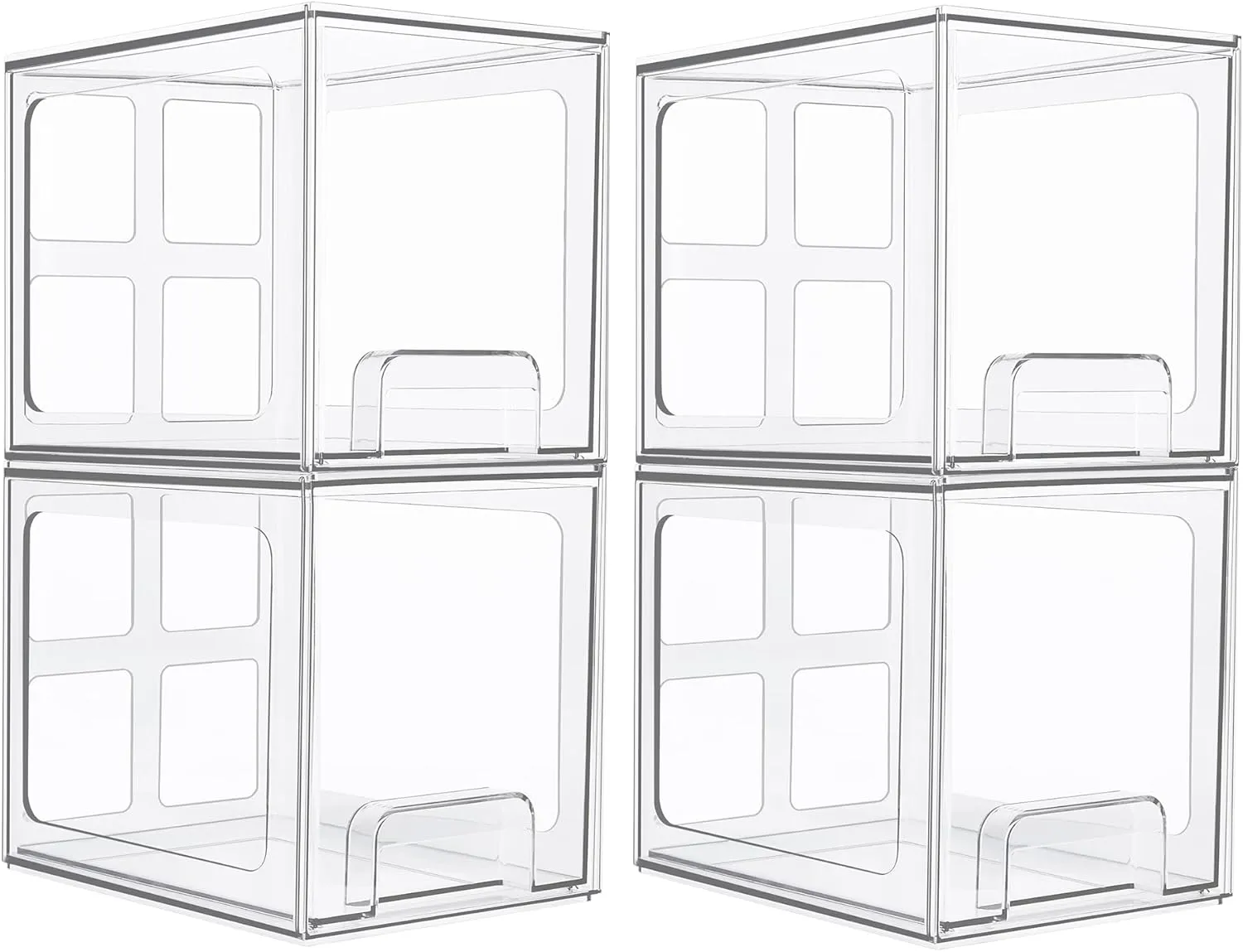 Vtopmart 4 Pack Stackable Storage Drawers, 6.6''Tall Acrylic Bathroom Makeup Organizers,Clear Plastic Drawers For Vanity, Undersink, Kitchen Cabinet,Pantry Organization and Storage