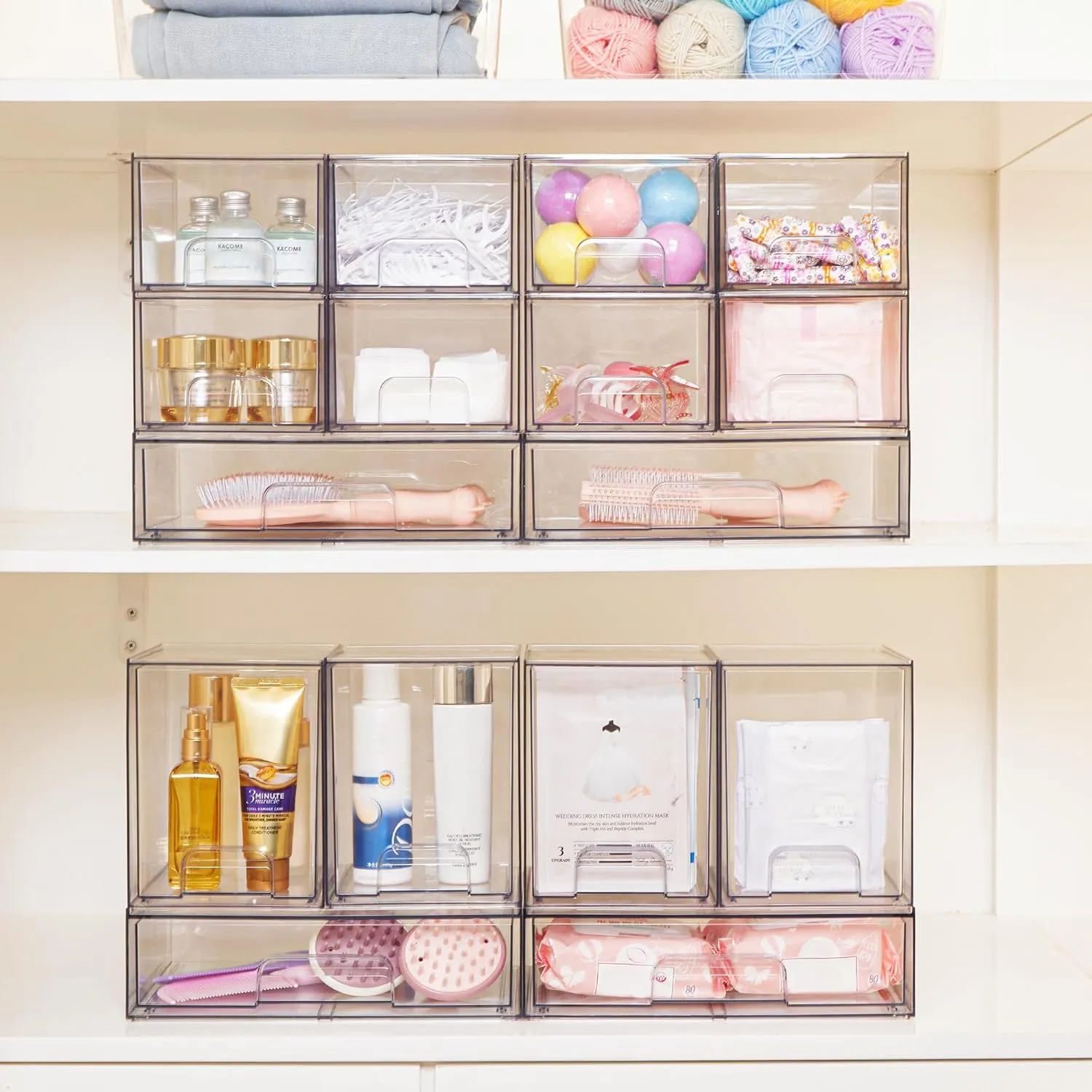 Vtopmart 7.6" H Clear Stackable Storage Drawers, 2 Pack Plastic Organizers Bins for Skincare, Cosmetics,Beauty Supplies,Ideal for Vanity, Bathroom,Kitchen Countertop,Cabinet Organization