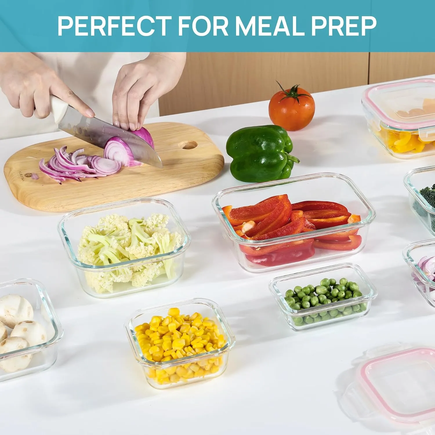 Vtopmart 8 Pack Glass Food Storage Containers with Airtight Lids, Glass Meal Prep Containers, Lunch Containers for Microwave, Oven, Freezer and Dishwasher, BPA Free