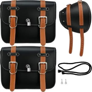 Wakauto 2 Pieces Motorcycle Bag Saddlebag For Front Fork Bag Antique Saddlebags Stash Bag Bike Bag Pu Leather Bags Tail Bag Car Prince