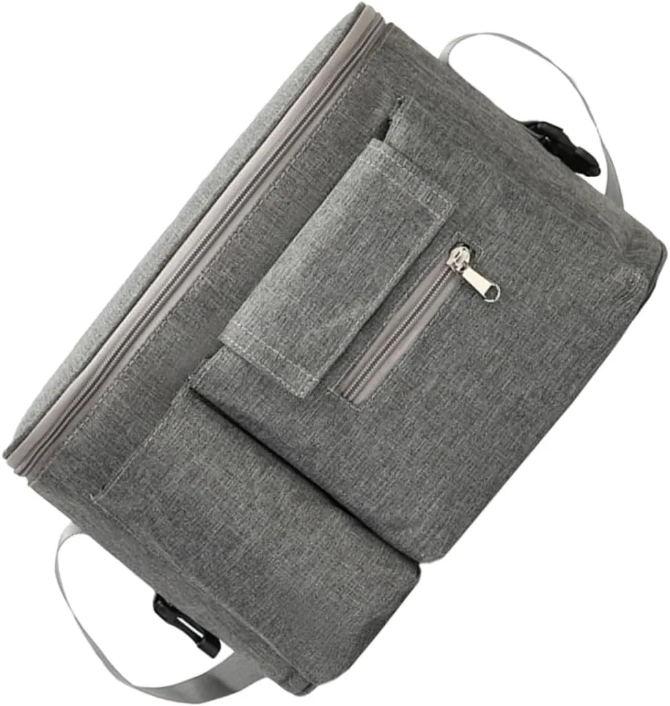 Wakauto Multi Functional Supply Pouch for Stroller Handlebar Grey Nappy Storage Organizer with Independent Tissue Bottle Bag for Commuting and Essentials Storage