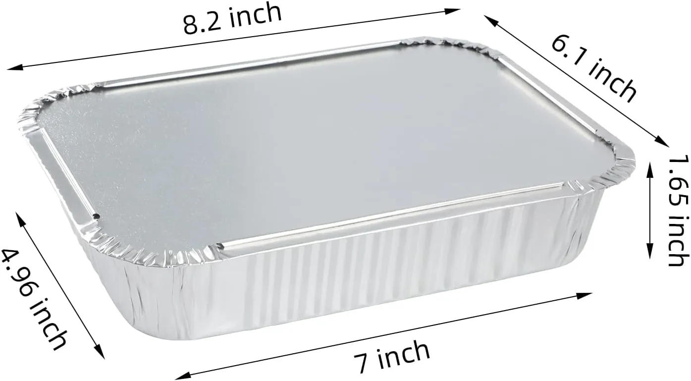 WANBAO 50 PACK 8.3"x6.2" Disposable Tin Foil Pans with Lids 2.25LB Aluminum Pans To Go Containers for Cooking, Baking, Catering Party Meal Prep, Take Out, Freeze