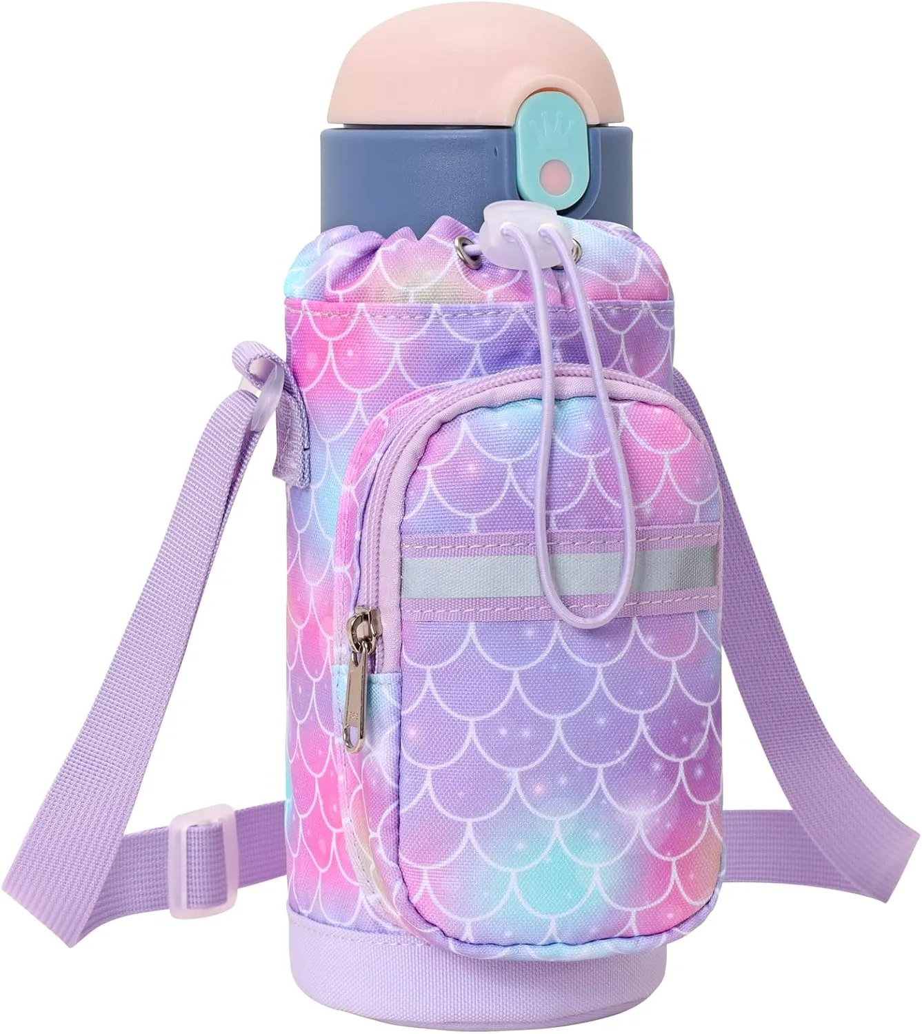 Water Bottle Carrier for Kids - Water Bottle Holder with Strap, Boys Girls Water Bottle Sling Bag for 10/12/14/16/18Oz Water Bottles Walking Hiking Camping (Height 8" Diameter 3.5")