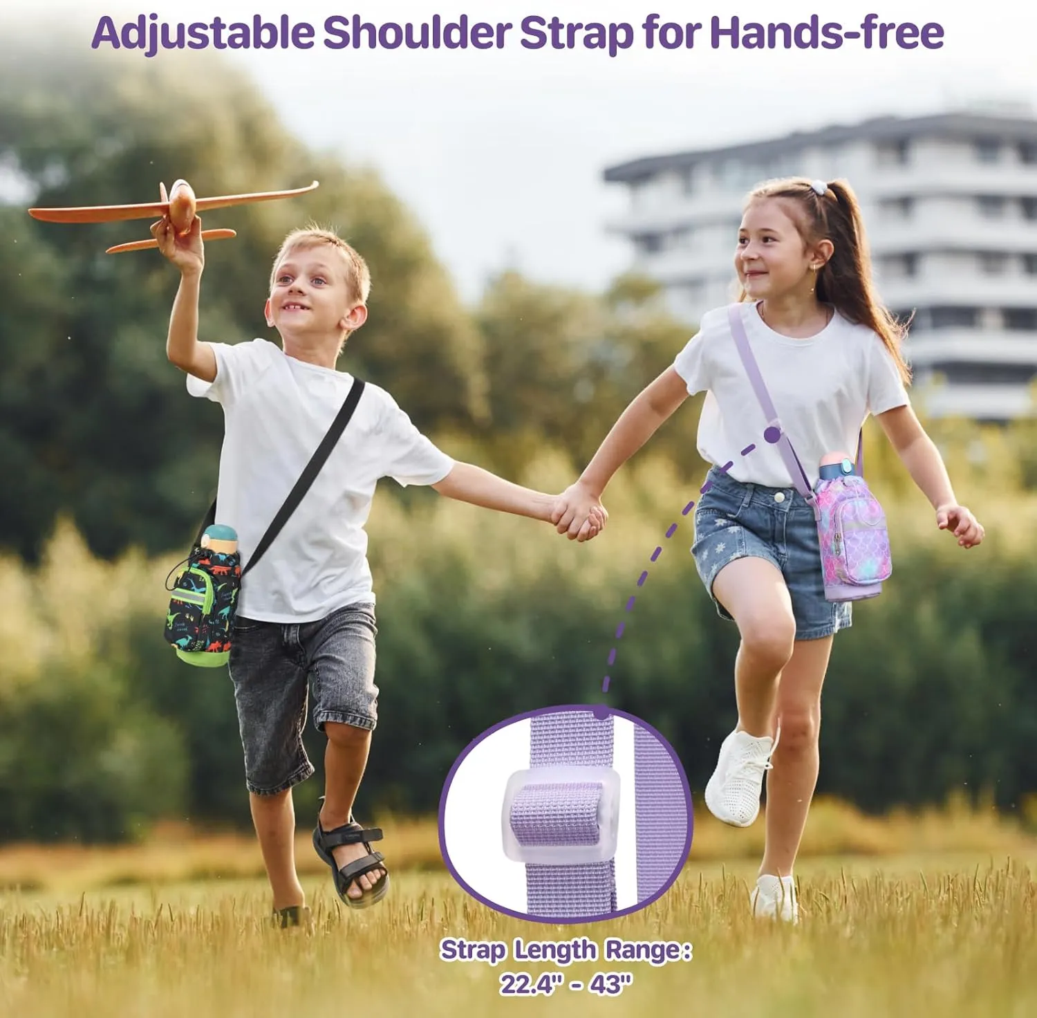 Water Bottle Carrier for Kids - Water Bottle Holder with Strap, Boys Girls Water Bottle Sling Bag for 10/12/14/16/18Oz Water Bottles Walking Hiking Camping (Height 8" Diameter 3.5")