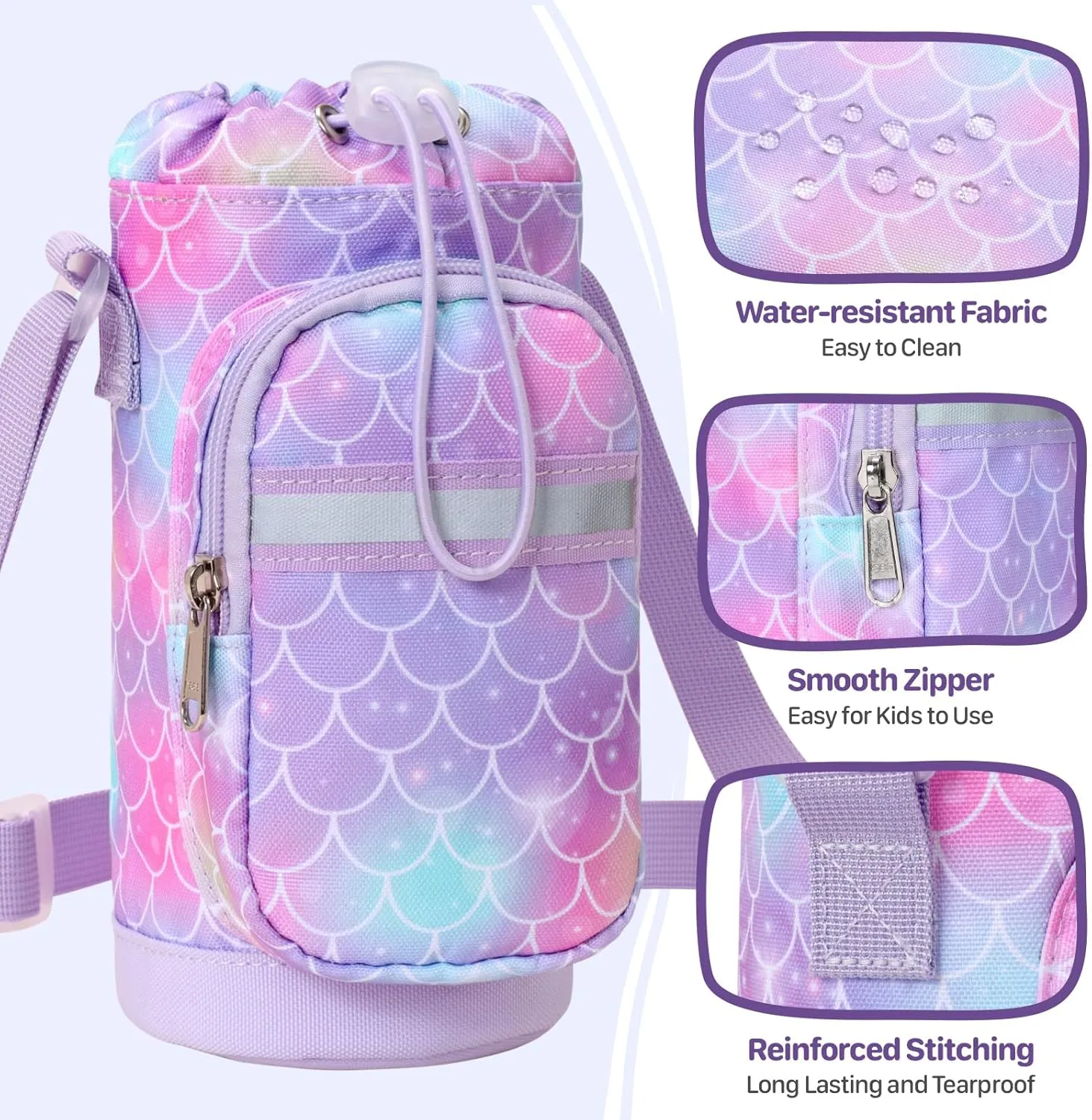 Water Bottle Carrier for Kids - Water Bottle Holder with Strap, Boys Girls Water Bottle Sling Bag for 10/12/14/16/18Oz Water Bottles Walking Hiking Camping (Height 8" Diameter 3.5")