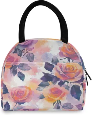 Watercolor Color Roses Women's Lunch Bag Men's Insulated Lunch Box Unisex Reusable Lunch Box Cooler Bag For Work Office Travel Picnic