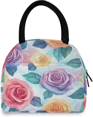 Watercolor Color Roses Women's Lunch Bag Men's Insulated Lunch Box Unisex Reusable Lunch Box Cooler Bag For Work Office Travel Picnic