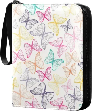 Watercolor Colorful Butterfly Card Binder for Trading Cards, 4 Pocket with 50 Sleeves up to 400 Cards, Double Sided Pockets Card Holder Carry Case for Baseball Card, Football Card, Gaming Cards
