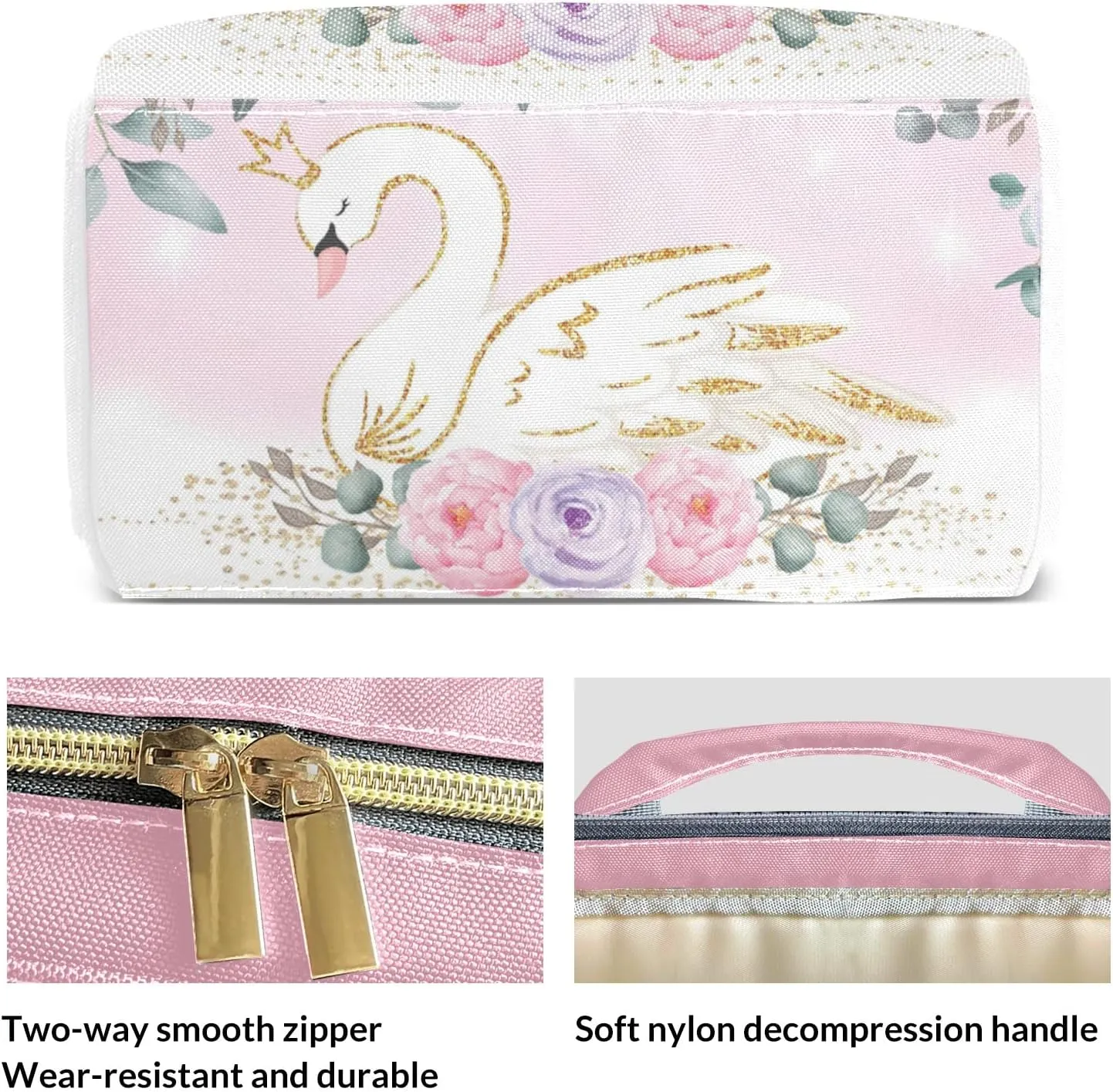 Watercolor Flower Pink Swan Personalized Diaper Bag Backpack Name Custom Mommy Nappy Baby Bag Daypack for Mom Dad Gifts