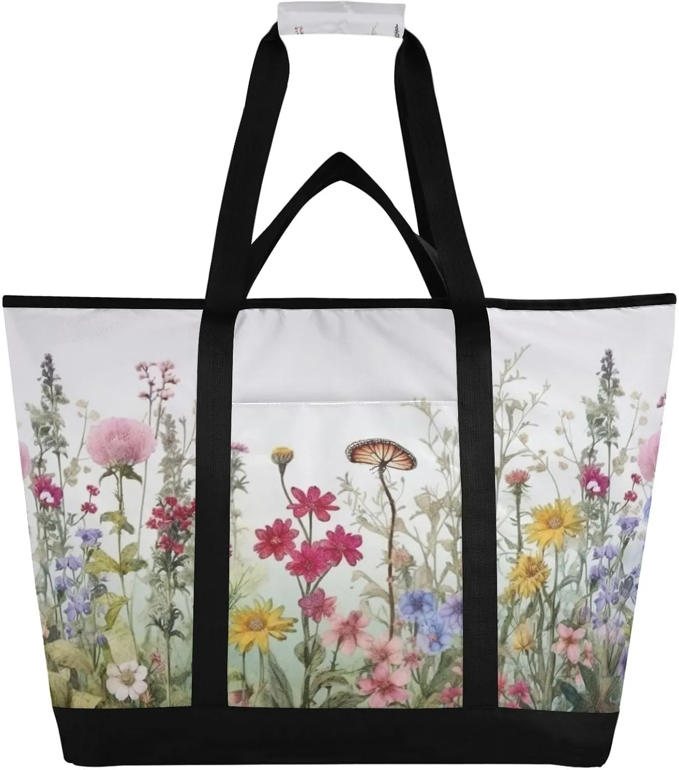 Watercolor Flower Reusable Insulated Lunchbox Cooler Bag, Leakproof Kitchen Grocery Bag Collapsible Portable Cooler Tote Bag for Picnic, Camping, Office, Travel