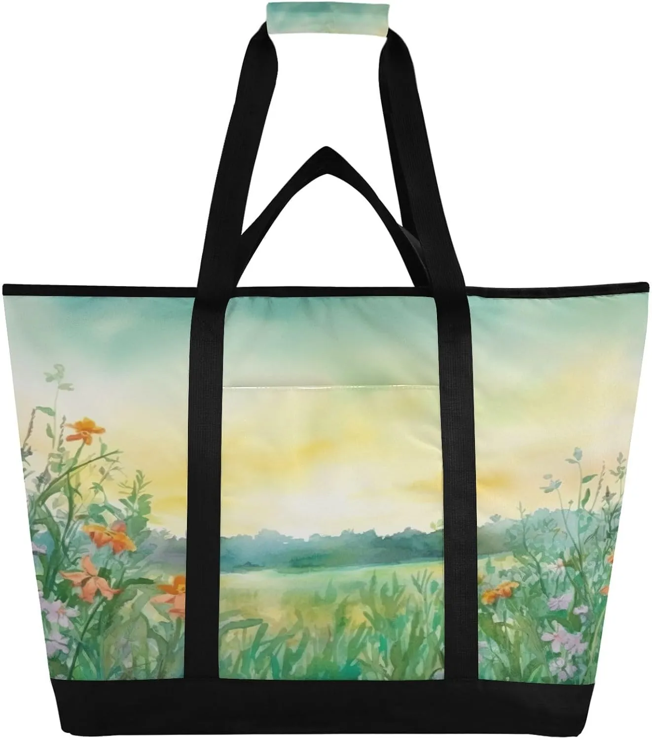 Watercolor Flower Reusable Insulated Lunchbox Cooler Bag, Leakproof Kitchen Grocery Bag Collapsible Portable Cooler Tote Bag for Picnic, Camping, Office, Travel