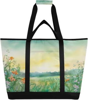 Watercolor Flower Reusable Insulated Lunchbox Cooler Bag, Leakproof Kitchen Grocery Bag Collapsible Portable Cooler Tote Bag for Picnic, Camping, Office, Travel