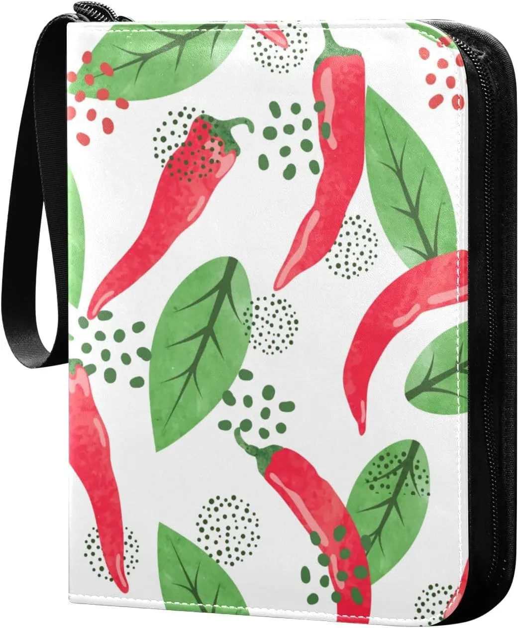 Watercolor Red Hot Chili Pepper Pattern Card Binder for Trading Cards, 4 Pocket with 50 Sleeves up to 400 Cards, Double Sided Pockets Card Holder Carry Case for Baseball Card, Football Card, Gaming Ca
