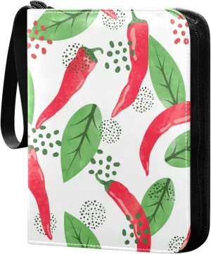 Watercolor Red Hot Chili Pepper Pattern Card Binder for Trading Cards, 4 Pocket with 50 Sleeves up to 400 Cards, Double Sided Pockets Card Holder Carry Case for Baseball Card, Football Card, Gaming Ca