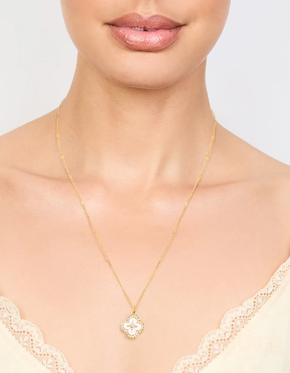 Waterproof Gold Plated Stainless Steel Flower Enamel Pendant Necklace