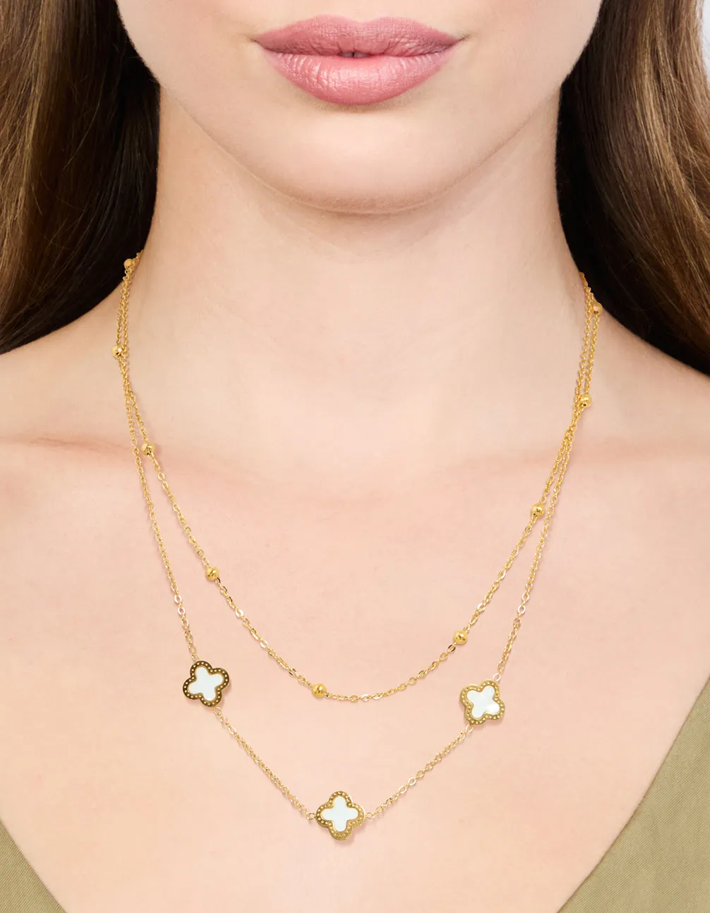 Waterproof Gold Plated Stainless Steel Flower Layered Necklace