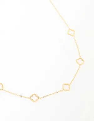 Waterproof Gold Plated Stainless Steel Hollow Flower Pendant Necklace