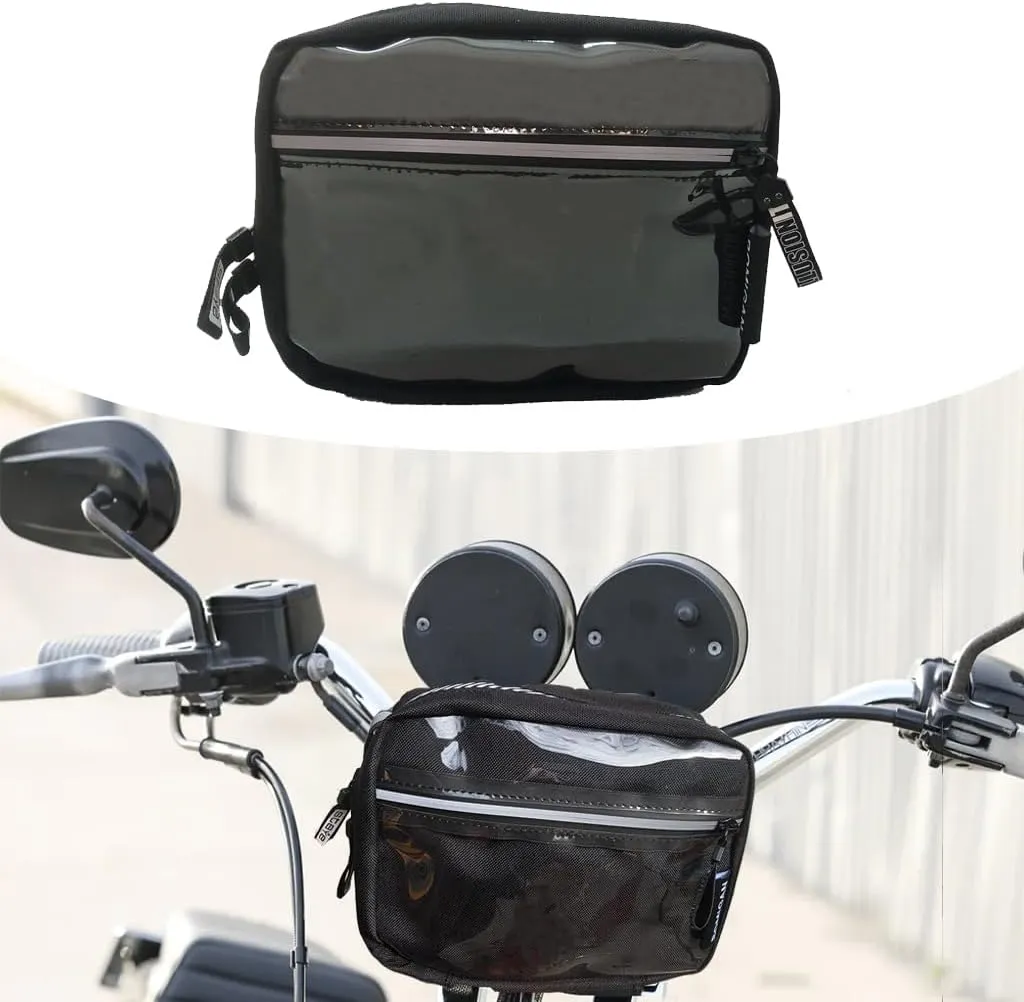 Waterproof Motorcycle Handlebar Bag – Universal Tool Storage for Harley, Softail, Dyna | Sissy Bar & Front Fork Mount | Fits Sportsters, Street Bob Fxbb