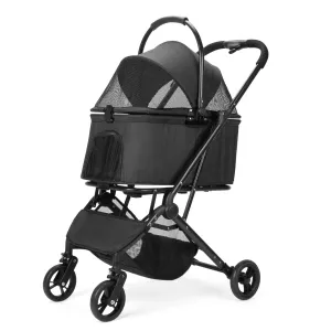 Wdyvko 3 in 1 Dog Stroller, Upgraded Frame, Up to 44lbs Pet Stroller with Dog Poop Bags & Dispenser, Zipperless Entry, Storage Basket & Pouch for Small Dogs Cats (Black)
