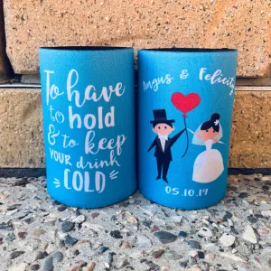 Wedding Stubby Holders - Cartoon Couple - To have and to hold