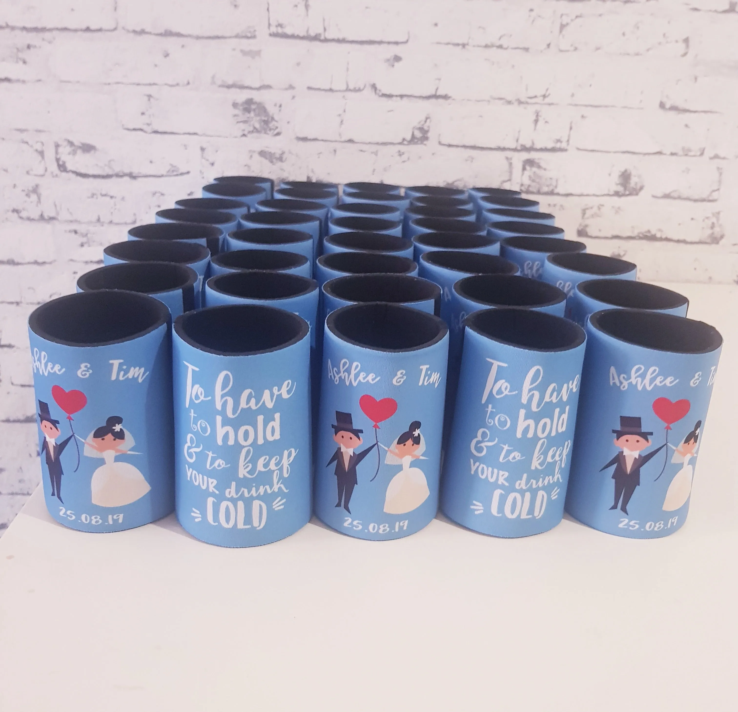 Wedding Stubby Holders - Cartoon Couple - To have and to hold