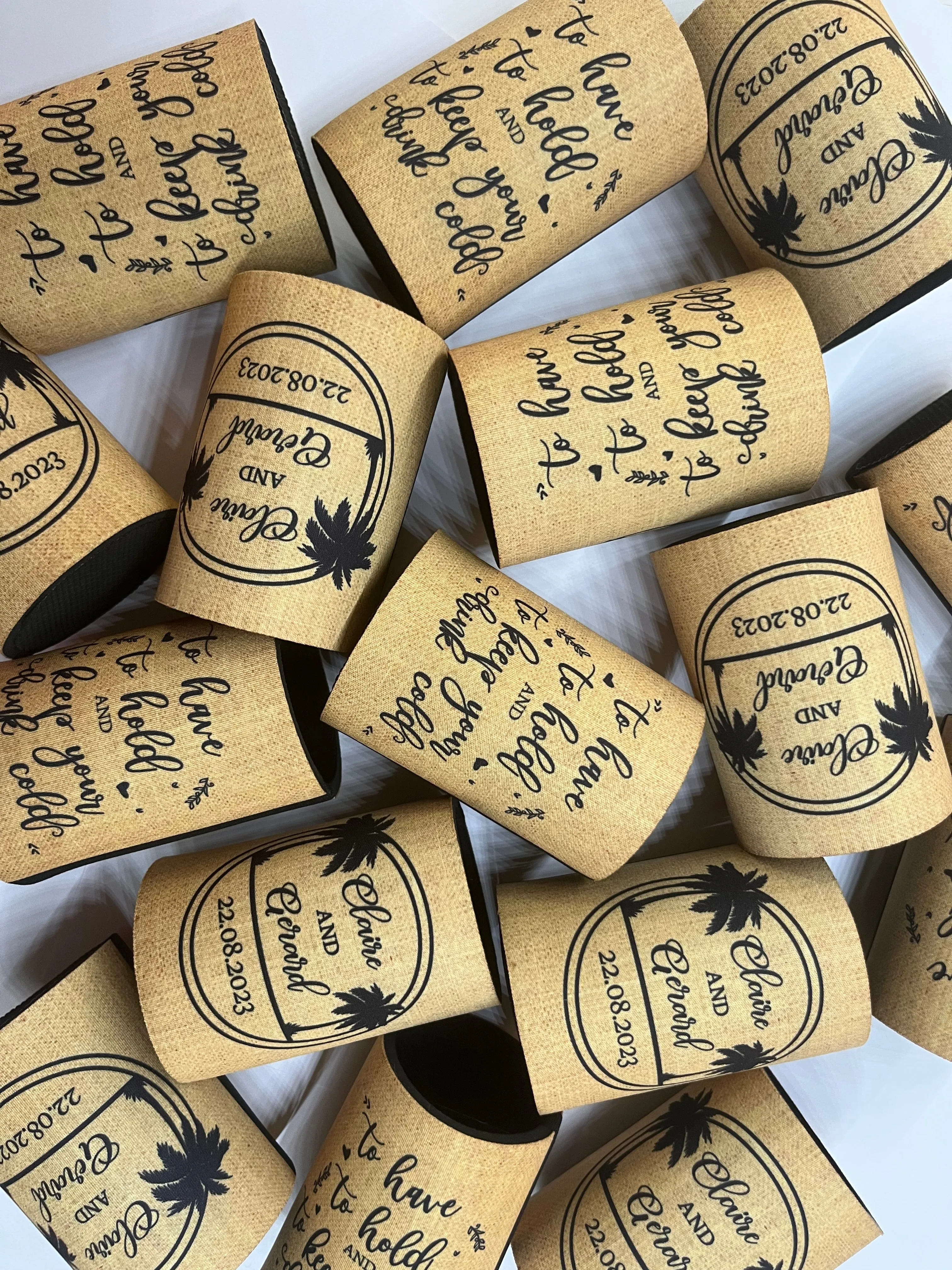 Wedding Stubby Holders  - Palm Trees - Beach Theme