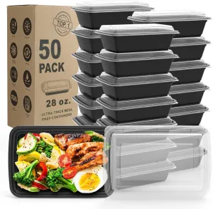 WGCC Meal Prep Containers - 50Pack 28OZ Food Containers With Lids, Disposable To Go, Stackable, Leakproof & Food Safe, Microwave, Freezer, Dishwasher Safe