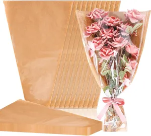 Whaline 50Pcs Flower Kraft Wrapping Bags Mother's Day Large Clear Floral Bouquet Cellophane Sleeves Florist Packaging Decor Supplies for Graduation Wedding Anniversary, 4.7 x 14.6 x 22.4 Inch